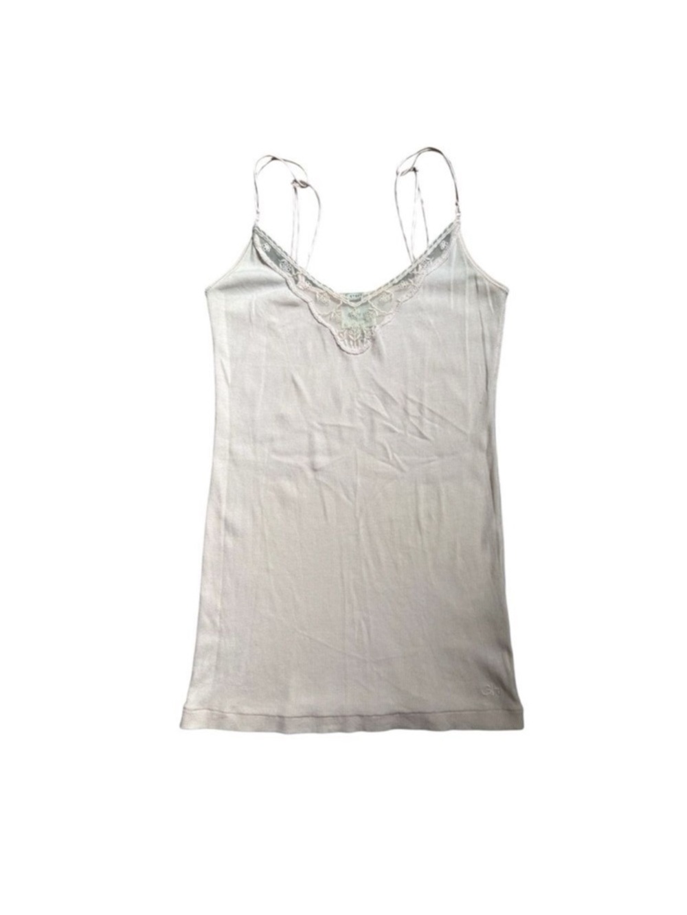 Gilly hicks pink spaghetti strap tank top with lace trim and satin straps